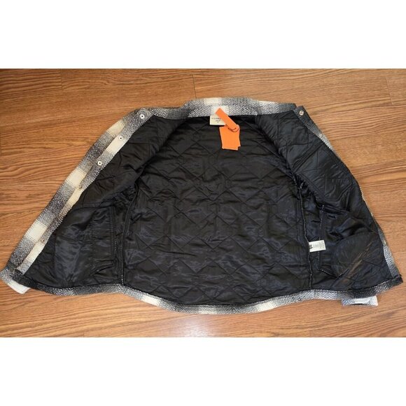 YoungLA Jacket Mens‎ Small Black White Plaid Flannel Shacket Snaps Quilted NWT - Picture 9 of 13